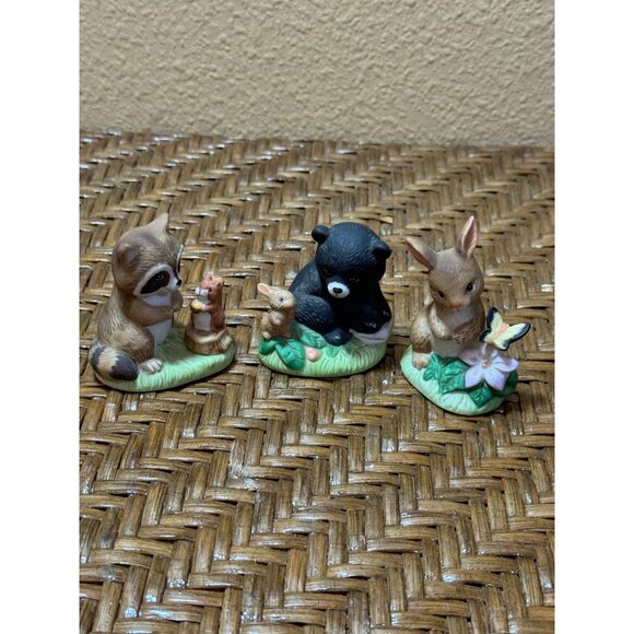 Vintage Homco Animal Figurines Set Of 3 Raccoon Bear & Rabbit  Hand-Painted - Picture 1 of 7